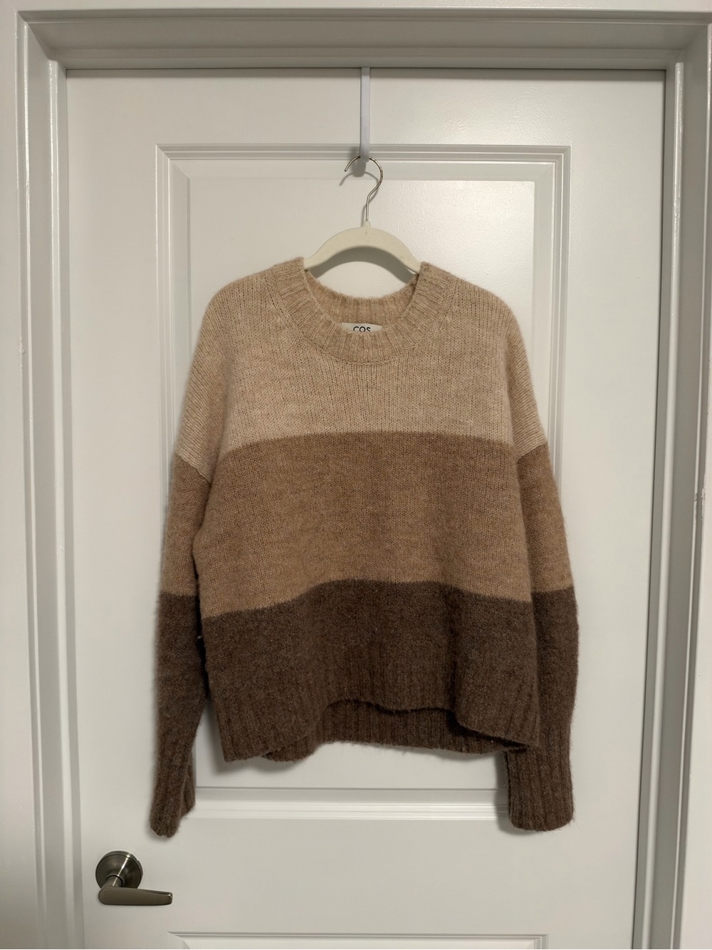 COS Women's Colorblock Crewneck Sweater in Beige, khaki and Brown